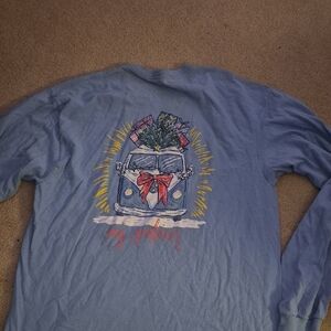 Blue Long Sleeve Tee with Graphic Design